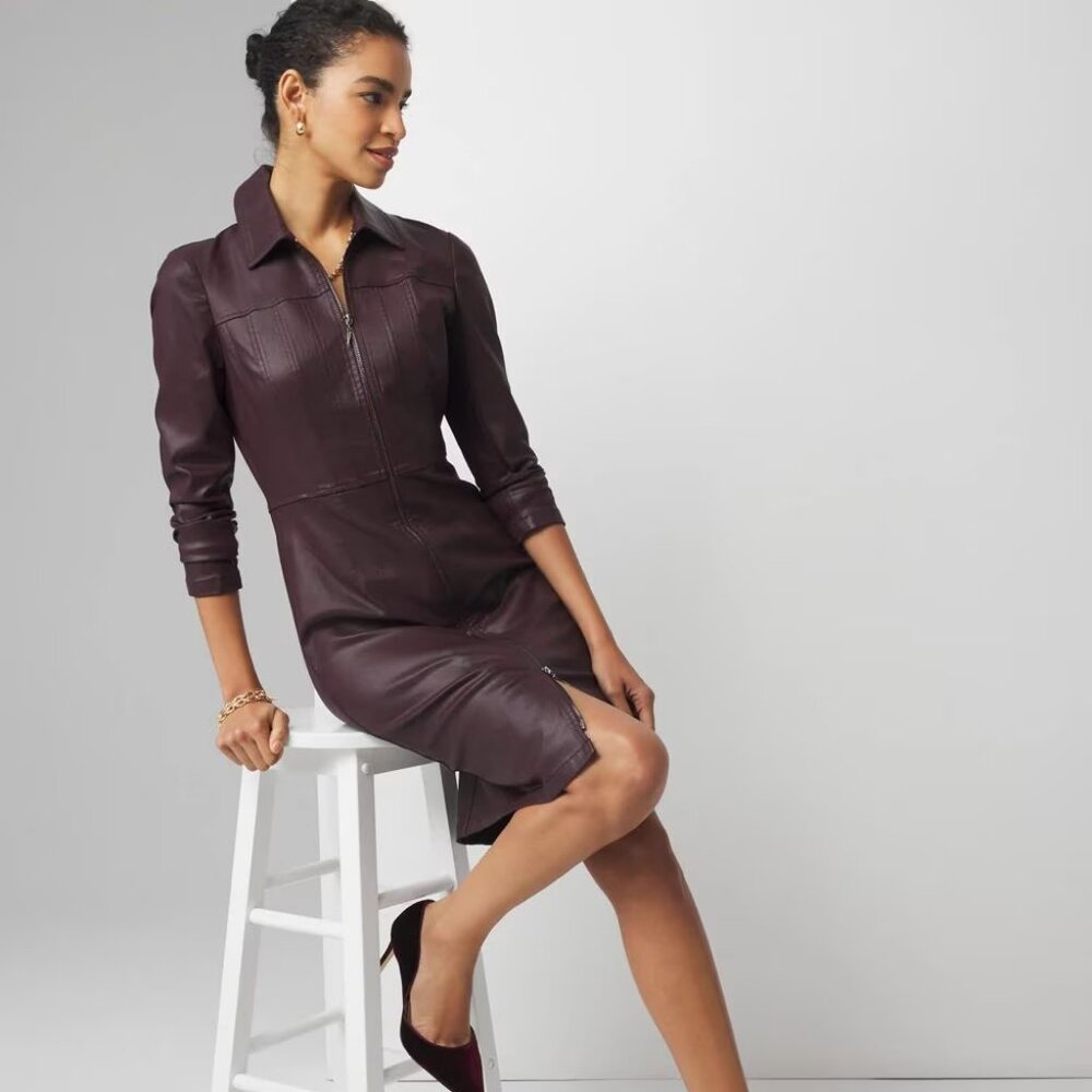 WHBM $170 Coated Denim Dress Jacket Vegas Black Cherry Stretchy - Picture 4 of 8